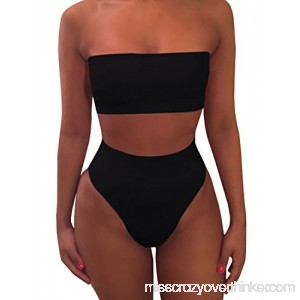 Misassy Womens Sexy High Waisted Bikini 2 Piece Bandeau Pad Cheeky Swimsuits Bathing Suits Black B07MF8S8V6